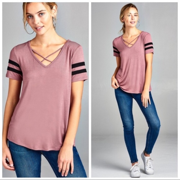  sz SM Caged Front v-neck Tunic Top - Picture 2 of 3